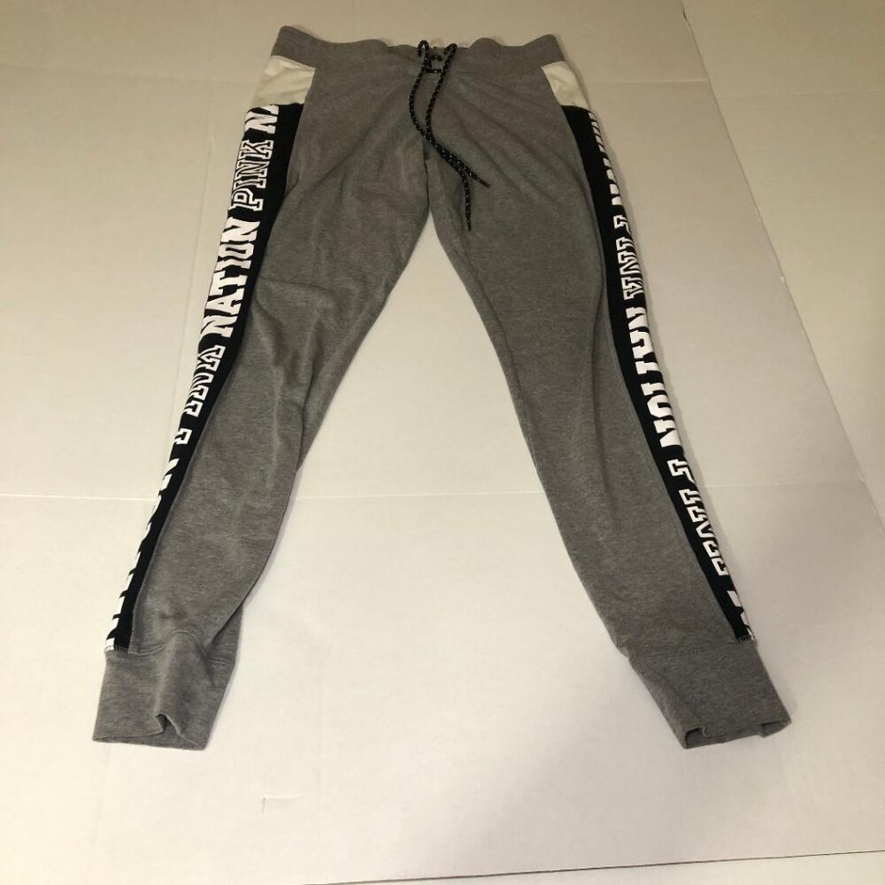 PINK Victoria Secret Women's Size Medium Gray Cotton Joggers Pockets